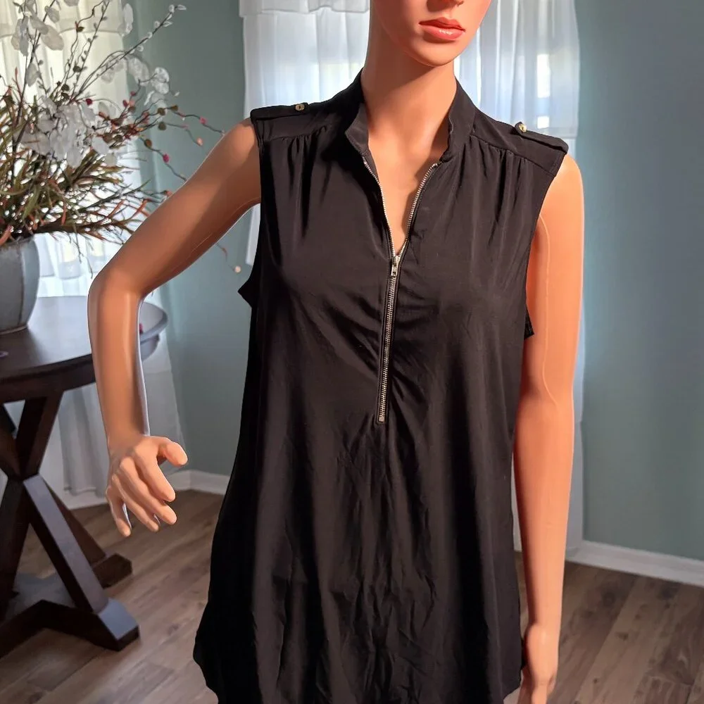 Black Sleeveless Top with front zipper Size XL - Picture 4 of 6